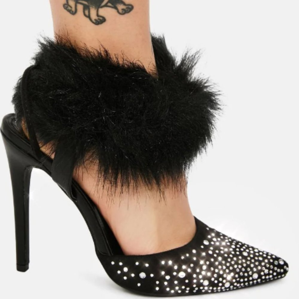 Fur Wrap Rhinestone Heels - Picture 4 of 11